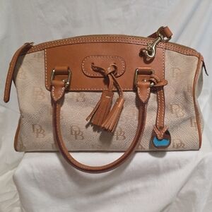 Dooney & Bourke Tan and Brown Satchel with Structured Design